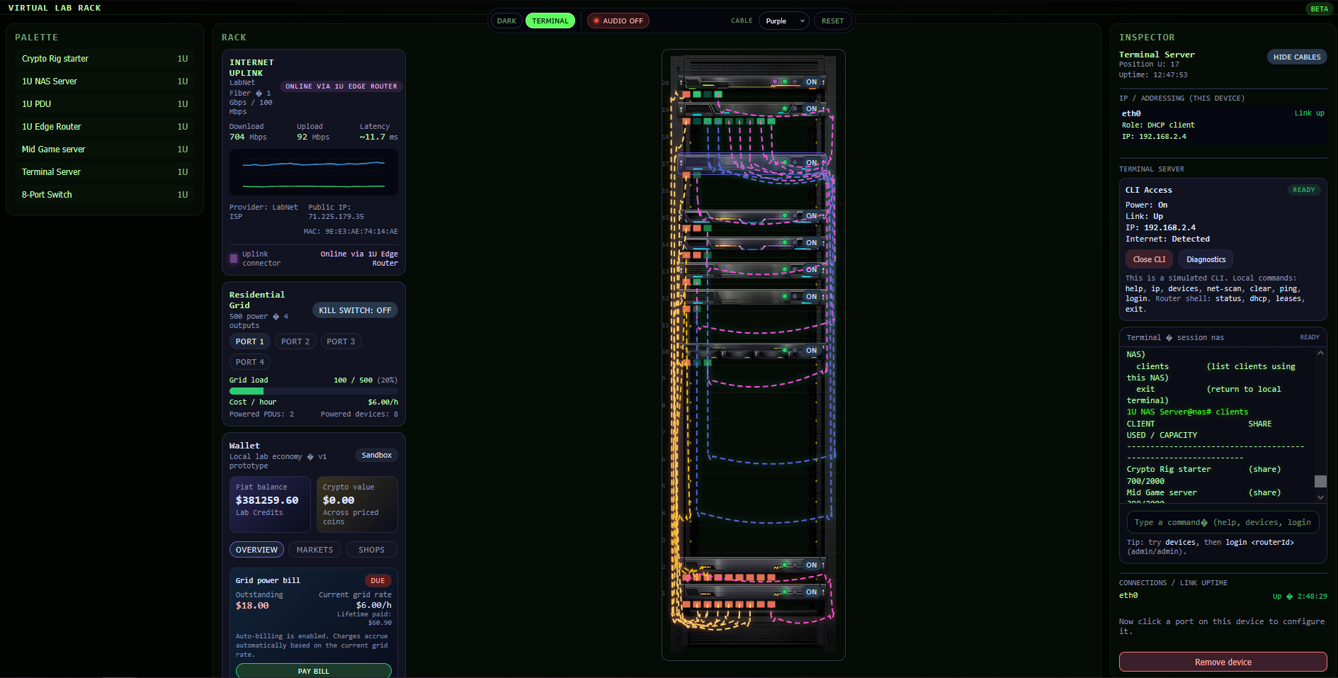 Rack overview with powered devices